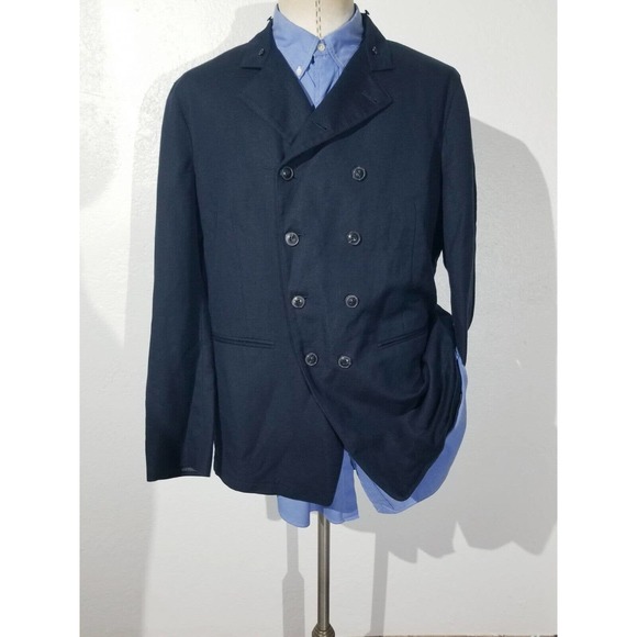 John Varvatos Italy Glossy Navy Blue Double Breasted Officer Blazer jacket 54 44 - Picture 4 of 9